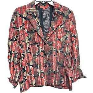 VTG Joni B Black Red Embossed Floral M Burnt Velvet Blazer Textured Boho Office